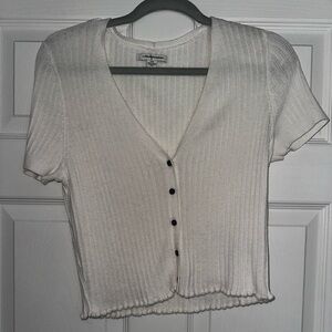 American Eagle Outfitters Cream Ribbed Button-Down Shirt